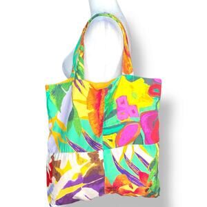 Hula Moon Jams World Tropical Patchwork Tote Bag Multicolor Beach Travel Vacay